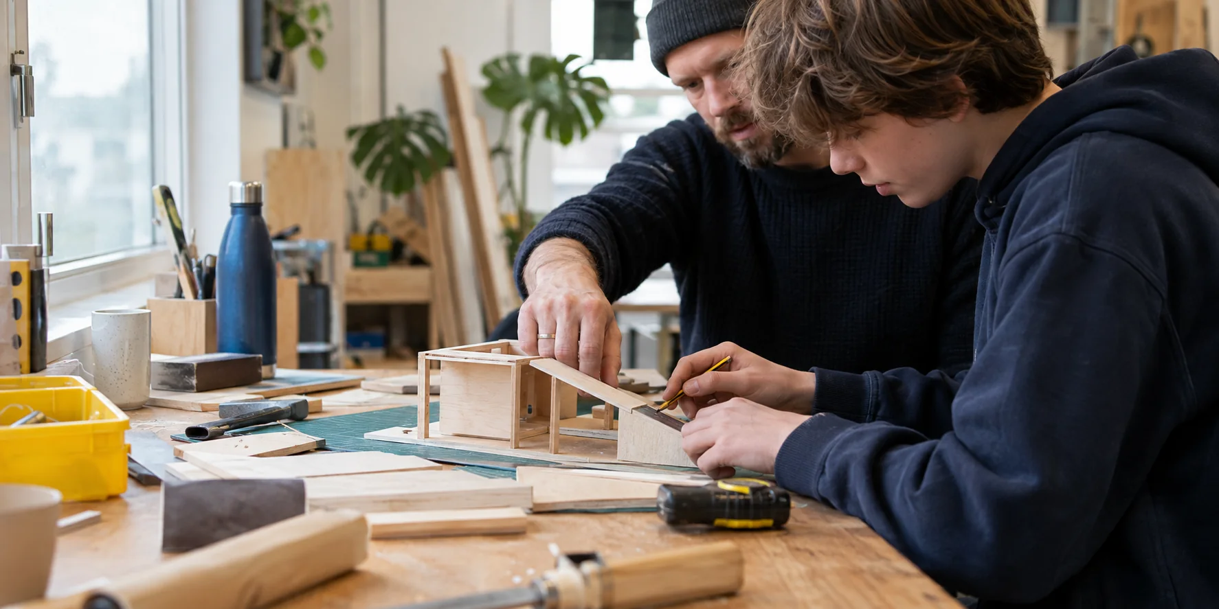 A young person and adult building a practical personal project together